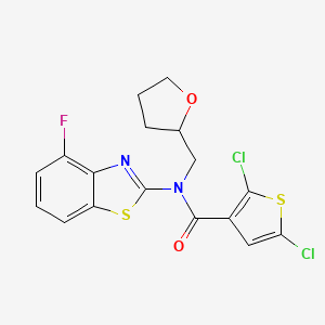 molecular formula C17H13Cl2FN2O2S2 B2654696 2,5-二氯-N-(4-氟苯并[d]噻唑-2-基)-N-((四氢呋喃-2-基)甲基)噻吩-3-甲酰胺 CAS No. 920379-31-3