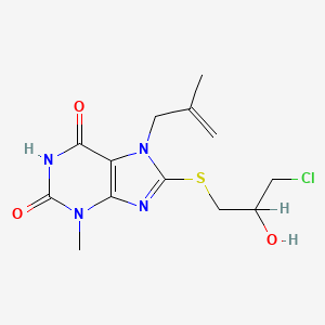 molecular formula C13H17ClN4O3S B2654697 8-[(3-chloro-2-hydroxypropyl)sulfanyl]-3-methyl-7-(2-methyl-2-propenyl)-3,7-dihydro-1H-purine-2,6-dione CAS No. 477333-68-9
