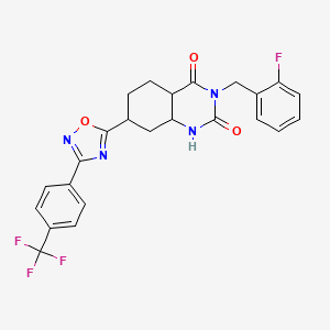 molecular formula C24H14F4N4O3 B2654712 3-[(2-Fluorophenyl)methyl]-7-{3-[4-(trifluoromethyl)phenyl]-1,2,4-oxadiazol-5-yl}-1,2,3,4-tetrahydroquinazoline-2,4-dione CAS No. 1359064-94-0
