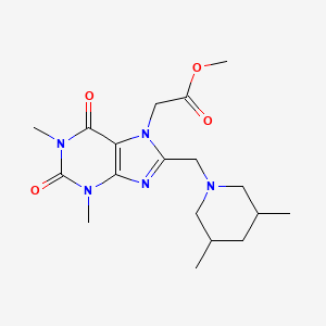 molecular formula C18H27N5O4 B2654713 2-[8-[(3,5-二甲基哌啶-1-基)甲基]-1,3-二甲基-2,6-二氧代嘌呤-7-基]乙酸甲酯 CAS No. 851940-43-7