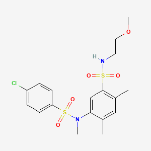 molecular formula C18H23ClN2O5S2 B2654714 5-[(4-chlorophenyl)sulfonyl-methylamino]-N-(2-methoxyethyl)-2,4-dimethylbenzenesulfonamide CAS No. 864841-81-6