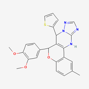 molecular formula C25H22N4O3S B2654717 6-(3,4-dimethoxyphenyl)-2-methyl-7-(thiophen-2-yl)-7,12-dihydro-6H-chromeno[4,3-d][1,2,4]triazolo[1,5-a]pyrimidine CAS No. 868147-66-4