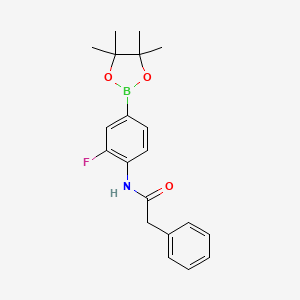 molecular formula C20H23BFNO3 B2654721 N-(2-fluoro-4-(4,4,5,5-tetramethyl-1,3,2-dioxaborolan-2-yl)phenyl)-2-phenylacetamide CAS No. 2103386-32-7