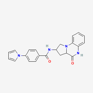 molecular formula C22H20N4O2 B2654724 N-(4-oxo-1,2,3,3a,4,5-hexahydropyrrolo[1,2-a]quinoxalin-2-yl)-4-(1H-pyrrol-1-yl)benzamide CAS No. 2034206-78-3