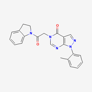 molecular formula C22H19N5O2 B2654727 5-[2-(2,3-Dihydroindol-1-yl)-2-oxoethyl]-1-(2-methylphenyl)pyrazolo[3,4-d]pyrimidin-4-one CAS No. 887456-96-4