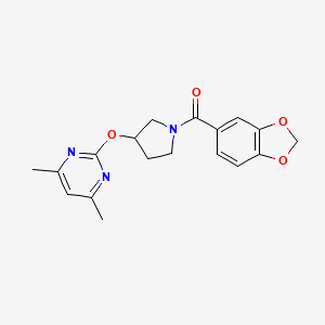 molecular formula C18H19N3O4 B2654760 苯并[d][1,3]二氧杂环-5-基(3-((4,6-二甲基嘧啶-2-基)氧代)吡咯烷-1-基)甲酮 CAS No. 2034531-05-8