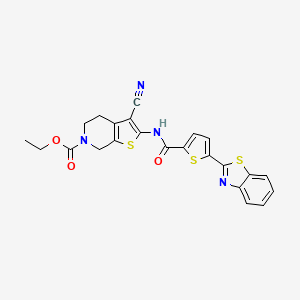 molecular formula C23H18N4O3S3 B2654761 ethyl 2-(5-(benzo[d]thiazol-2-yl)thiophene-2-carboxamido)-3-cyano-4,5-dihydrothieno[2,3-c]pyridine-6(7H)-carboxylate CAS No. 864939-04-8