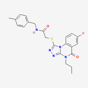 molecular formula C22H22FN5O2S B2654764 2-((7-fluoro-5-oxo-4-propyl-4,5-dihydro-[1,2,4]triazolo[4,3-a]quinazolin-1-yl)thio)-N-(4-methylbenzyl)acetamide CAS No. 1105220-18-5