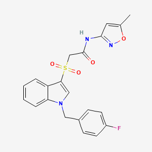 molecular formula C21H18FN3O4S B2654785 2-((1-(4-氟苄基)-1H-吲哚-3-基)磺酰基)-N-(5-甲基异恶唑-3-基)乙酰胺 CAS No. 850932-71-7