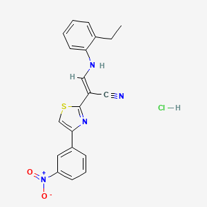 molecular formula C20H17ClN4O2S B2654787 (E)-3-((2-ethylphenyl)amino)-2-(4-(3-nitrophenyl)thiazol-2-yl)acrylonitrile hydrochloride CAS No. 1217254-71-1