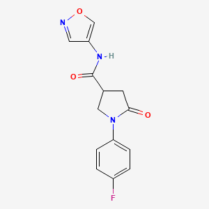 molecular formula C14H12FN3O3 B2654792 1-(4-氟苯基)-N-(异恶唑-4-基)-5-氧代吡咯烷-3-甲酰胺 CAS No. 1396758-64-7