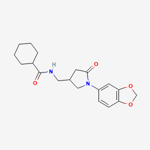 molecular formula C19H24N2O4 B2654796 N-((1-(benzo[d][1,3]dioxol-5-yl)-5-oxopyrrolidin-3-yl)methyl)cyclohexanecarboxamide CAS No. 954623-68-8