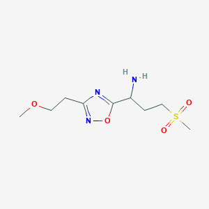 molecular formula C9H18ClN3O4S B2654799 1-[3-(2-Methoxyethyl)-1,2,4-oxadiazol-5-yl]-3-(methylsulfonyl)propan-1-amine CAS No. 1630763-50-6