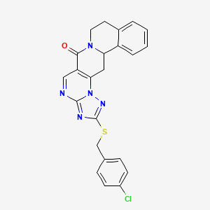 molecular formula C23H18ClN5OS B2654801 2-[(4-chlorobenzyl)sulfanyl]-8,9,13b,14-tetrahydro-6H-[1,2,4]triazolo[5'',1'':2',3']pyrimido[4',5':4,5]pyrido[2,1-a]isoquinolin-6-one CAS No. 344262-99-3