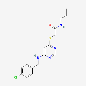 molecular formula C16H19ClN4OS B2654806 2-((6-((4-chlorobenzyl)amino)pyrimidin-4-yl)thio)-N-propylacetamide CAS No. 1116047-86-9