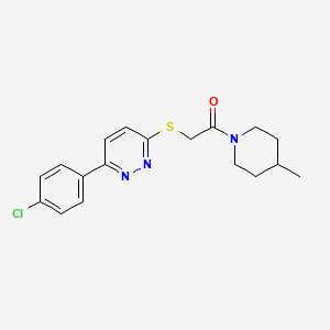 molecular formula C18H20ClN3OS B2654826 2-[6-(4-Chlorophenyl)pyridazin-3-yl]sulfanyl-1-(4-methylpiperidin-1-yl)ethanone CAS No. 872688-64-7