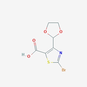 molecular formula C7H6BrNO4S B2654829 2-溴-4-(1,3-二氧戊环-2-基)-1,3-噻唑-5-羧酸 CAS No. 2193059-42-4