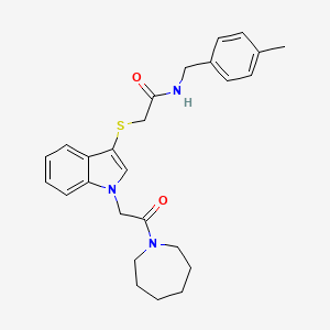 molecular formula C26H31N3O2S B2654831 2-{[1-(2-azepan-1-yl-2-oxoethyl)-1H-indol-3-yl]thio}-N-(4-methylbenzyl)acetamide CAS No. 878054-50-3