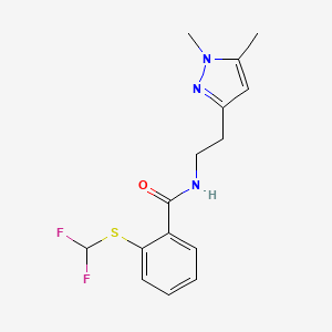 molecular formula C15H17F2N3OS B2654838 2-((二氟甲基)硫代)-N-(2-(1,5-二甲基-1H-吡唑-3-基)乙基)苯甲酰胺 CAS No. 2034284-45-0