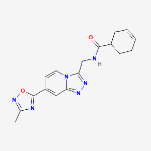 molecular formula C17H18N6O2 B2654851 N-((7-(3-methyl-1,2,4-oxadiazol-5-yl)-[1,2,4]triazolo[4,3-a]pyridin-3-yl)methyl)cyclohex-3-enecarboxamide CAS No. 2034530-72-6