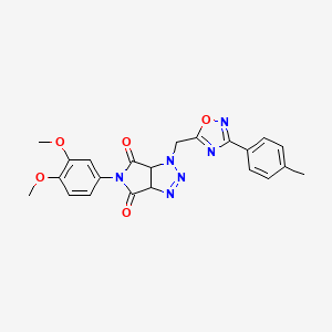 molecular formula C22H20N6O5 B2654852 5-(3,4-dimethoxyphenyl)-1-((3-(p-tolyl)-1,2,4-oxadiazol-5-yl)methyl)-1,6a-dihydropyrrolo[3,4-d][1,2,3]triazole-4,6(3aH,5H)-dione CAS No. 1207028-00-9