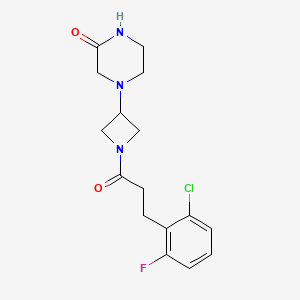 molecular formula C16H19ClFN3O2 B2654870 4-[1-[3-(2-Chloro-6-fluorophenyl)propanoyl]azetidin-3-yl]piperazin-2-one CAS No. 2415587-12-9