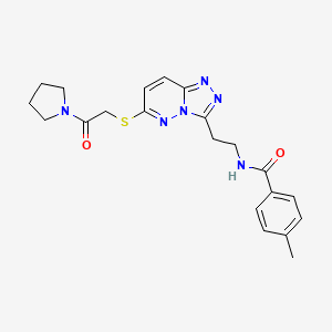 molecular formula C21H24N6O2S B2654871 4-甲基-N-(2-(6-((2-氧代-2-(吡咯烷-1-基)乙基)硫代)-[1,2,4]三唑并[4,3-b]哒嗪-3-基)乙基)苯甲酰胺 CAS No. 872994-54-2