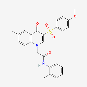 molecular formula C26H24N2O5S B2654875 2-[3-(4-methoxybenzenesulfonyl)-6-methyl-4-oxo-1,4-dihydroquinolin-1-yl]-N-(2-methylphenyl)acetamide CAS No. 866814-06-4