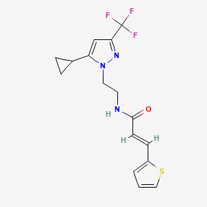 molecular formula C16H16F3N3OS B2654876 (E)-N-(2-(5-cyclopropyl-3-(trifluoromethyl)-1H-pyrazol-1-yl)ethyl)-3-(thiophen-2-yl)acrylamide CAS No. 1798416-24-6