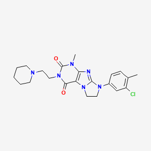 molecular formula C22H27ClN6O2 B2654886 8-(3-Chloro-4-methylphenyl)-1-methyl-3-(2-piperidylethyl)-1,3,5-trihydroimidaz olidino[1,2-h]purine-2,4-dione CAS No. 919013-02-8