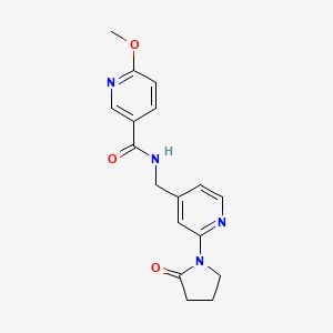 molecular formula C17H18N4O3 B2654900 6-甲氧基-N-((2-(2-氧代吡咯烷-1-基)吡啶-4-基)甲基)烟酰胺 CAS No. 2034232-42-1