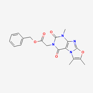 molecular formula C19H18N4O5 B2654901 2-(4,7,8-三甲基-1,3-二氧代嘌呤[8,7-b][1,3]恶唑-2-基)乙酸苄酯 CAS No. 899751-74-7
