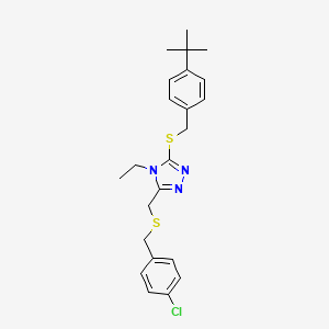 molecular formula C23H28ClN3S2 B2654911 3-((4-(Tert-butyl)benzyl)sulfanyl)-5-(((4-chlorobenzyl)sulfanyl)methyl)-4-ethyl-4H-1,2,4-triazole CAS No. 344268-84-4