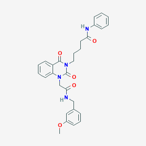 molecular formula C29H30N4O5 B2654924 5-(1-(2-((3-methoxybenzyl)amino)-2-oxoethyl)-2,4-dioxo-1,2-dihydroquinazolin-3(4H)-yl)-N-phenylpentanamide CAS No. 1223761-94-1