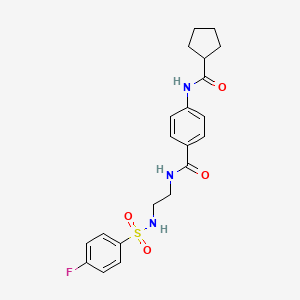 molecular formula C21H24FN3O4S B2654927 4-(环戊烷甲酰胺)-N-(2-(4-氟苯磺酰胺)乙基)苯甲酰胺 CAS No. 1091472-94-4
