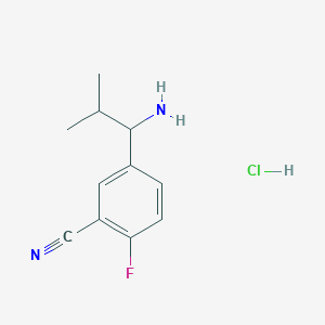 molecular formula C11H14ClFN2 B2654937 5-(1-Amino-2-methylpropyl)-2-fluorobenzonitrile hydrochloride CAS No. 2060047-34-7
