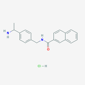 molecular formula C20H21ClN2O B2654958 N-[[4-(1-Aminoethyl)phenyl]methyl]naphthalene-2-carboxamide;hydrochloride CAS No. 2445794-08-9