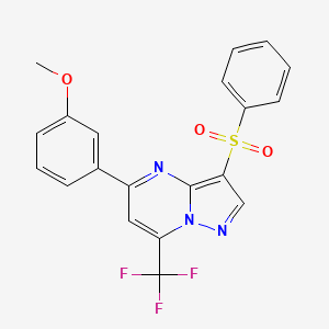 molecular formula C20H14F3N3O3S B2654970 5-(3-甲氧基苯基)-3-(苯磺酰基)-7-(三氟甲基)吡唑并[1,5-a]嘧啶 CAS No. 685108-20-7
