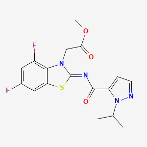molecular formula C17H16F2N4O3S B2654978 (E)-methyl 2-(4,6-difluoro-2-((1-isopropyl-1H-pyrazole-5-carbonyl)imino)benzo[d]thiazol-3(2H)-yl)acetate CAS No. 1203437-90-4