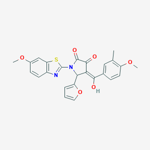 molecular formula C25H20N2O6S B265498 5-(2-furyl)-3-hydroxy-1-(6-methoxy-1,3-benzothiazol-2-yl)-4-(4-methoxy-3-methylbenzoyl)-1,5-dihydro-2H-pyrrol-2-one 