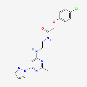 molecular formula C18H19ClN6O2 B2654980 2-(4-chlorophenoxy)-N-(2-((2-methyl-6-(1H-pyrazol-1-yl)pyrimidin-4-yl)amino)ethyl)acetamide CAS No. 1203348-45-1