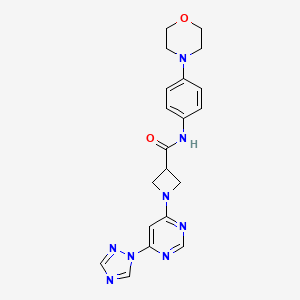 molecular formula C20H22N8O2 B2654983 1-(6-(1H-1,2,4-三唑-1-基)嘧啶-4-基)-N-(4-吗啉苯基)氮杂环丁烷-3-甲酰胺 CAS No. 2034280-03-8