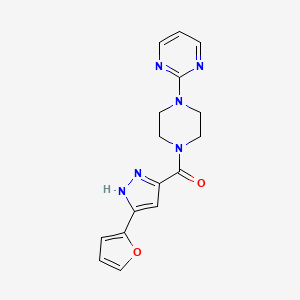 molecular formula C16H16N6O2 B2654993 2-(4-{[3-(2-呋喃基)-1H-吡唑-5-基]羰基}哌嗪-1-基)嘧啶 CAS No. 1093128-47-2