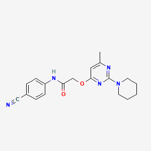 molecular formula C19H21N5O2 B2655006 N-(4-cyanophenyl)-2-((6-methyl-2-(piperidin-1-yl)pyrimidin-4-yl)oxy)acetamide CAS No. 1030096-65-1