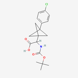 molecular formula C18H22ClNO4 B2655010 2-[3-(4-Chlorophenyl)-1-bicyclo[1.1.1]pentanyl]-2-[(2-methylpropan-2-yl)oxycarbonylamino]acetic acid CAS No. 2287265-47-6