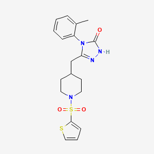 molecular formula C19H22N4O3S2 B2655013 3-((1-(噻吩-2-磺酰基)哌啶-4-基)甲基)-4-(邻甲苯基)-1H-1,2,4-三唑-5(4H)-酮 CAS No. 2034475-78-8