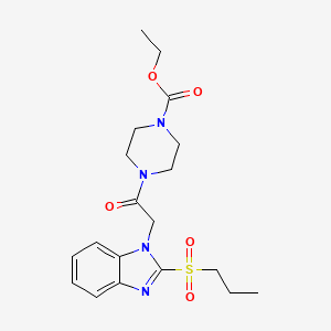 molecular formula C19H26N4O5S B2655018 ethyl 4-(2-(2-(propylsulfonyl)-1H-benzo[d]imidazol-1-yl)acetyl)piperazine-1-carboxylate CAS No. 886904-52-5