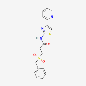 molecular formula C18H17N3O3S2 B2655031 3-(benzylsulfonyl)-N-(4-(pyridin-2-yl)thiazol-2-yl)propanamide CAS No. 923447-66-9