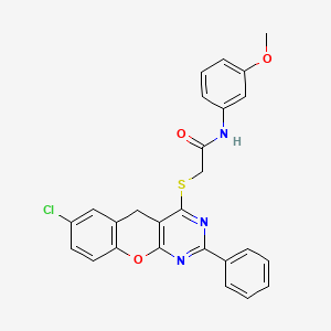 molecular formula C26H20ClN3O3S B2655034 2-((7-氯-2-苯基-5H-苯并[2,3-d]嘧啶-4-基)硫代)-N-(3-甲氧基苯基)乙酰胺 CAS No. 866340-72-9