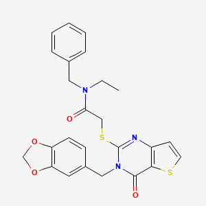 2-((3-(benzo[d][1,3]dioxol-5-ylmethyl)-4-oxo-3,4-dihydrothieno[3,2-d]pyrimidin-2-yl)thio)-N-benzyl-N-ethylacetamide